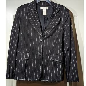Lucy Perida Boutique Brand Black Stripe Lined Cotton Stretch Blazer Womens Sz 10